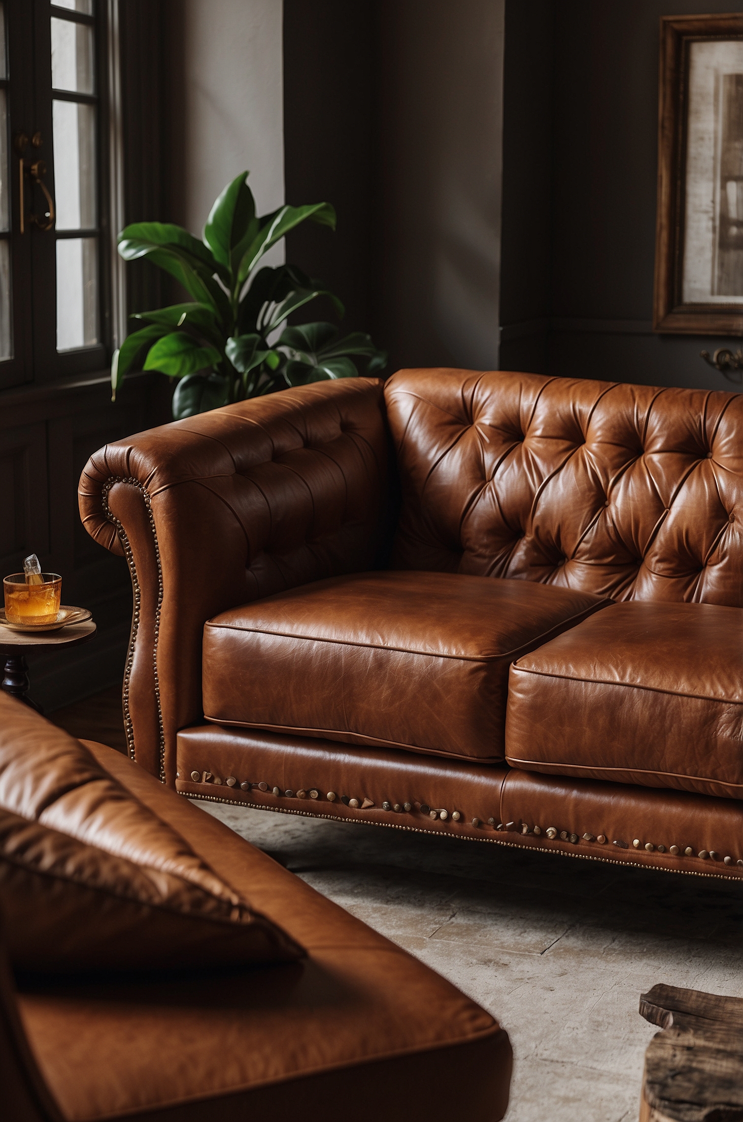 Cognac Leather Couch Living Room