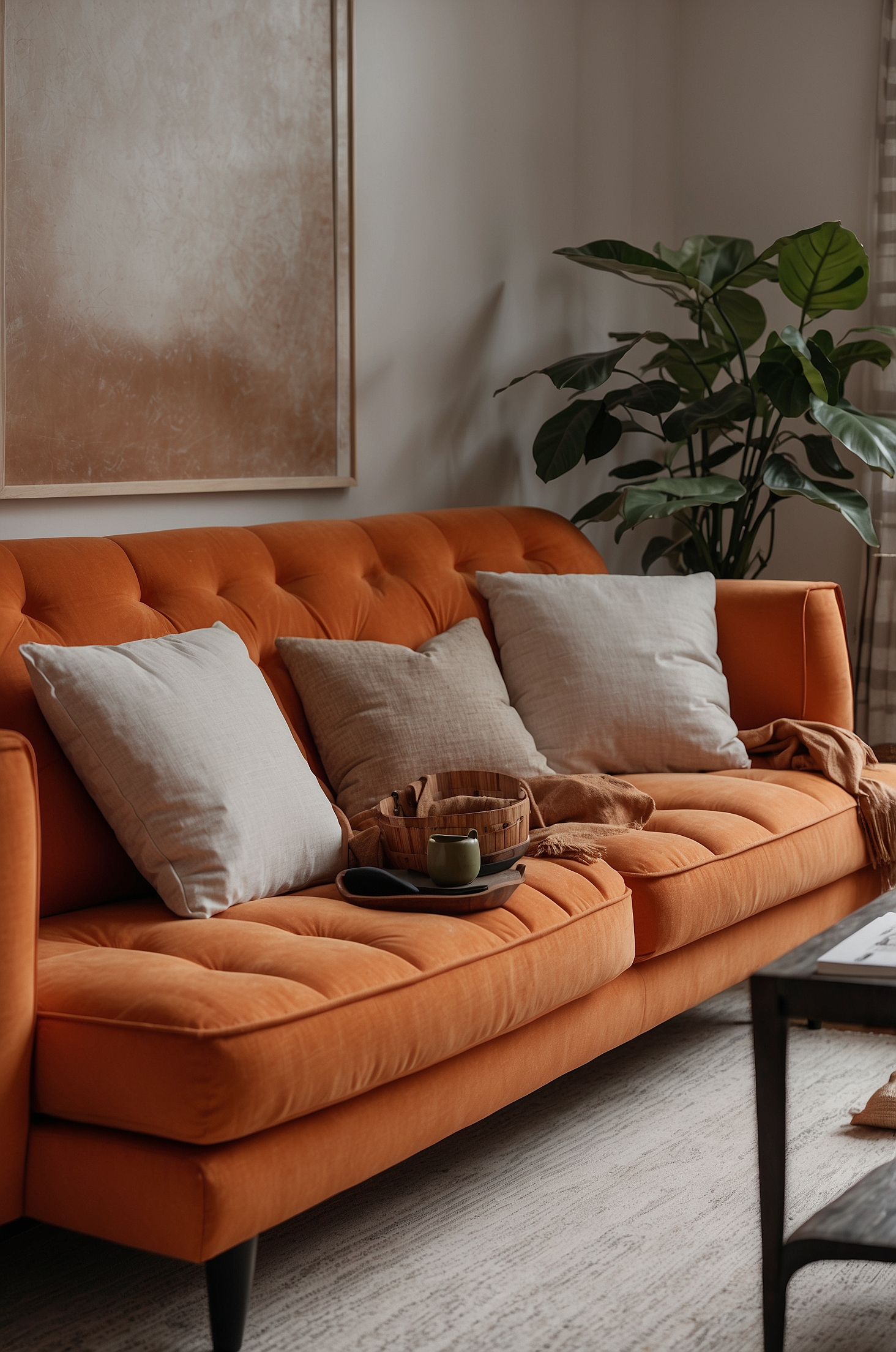 Orange Couch Living Room