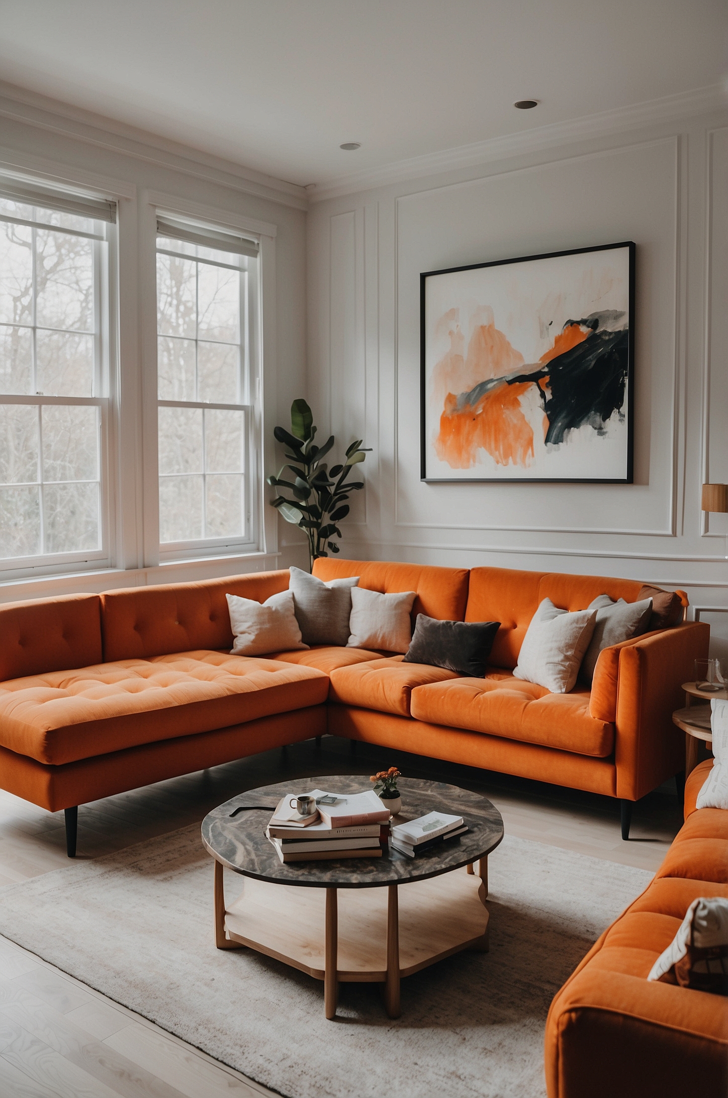 Orange Couch Living Room