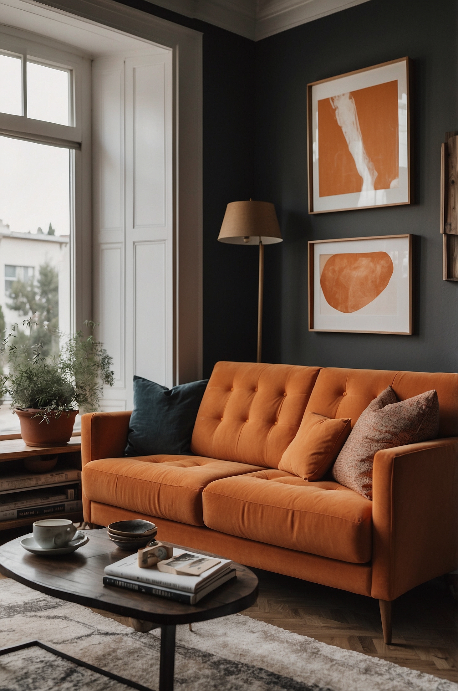 Orange Couch Living Room