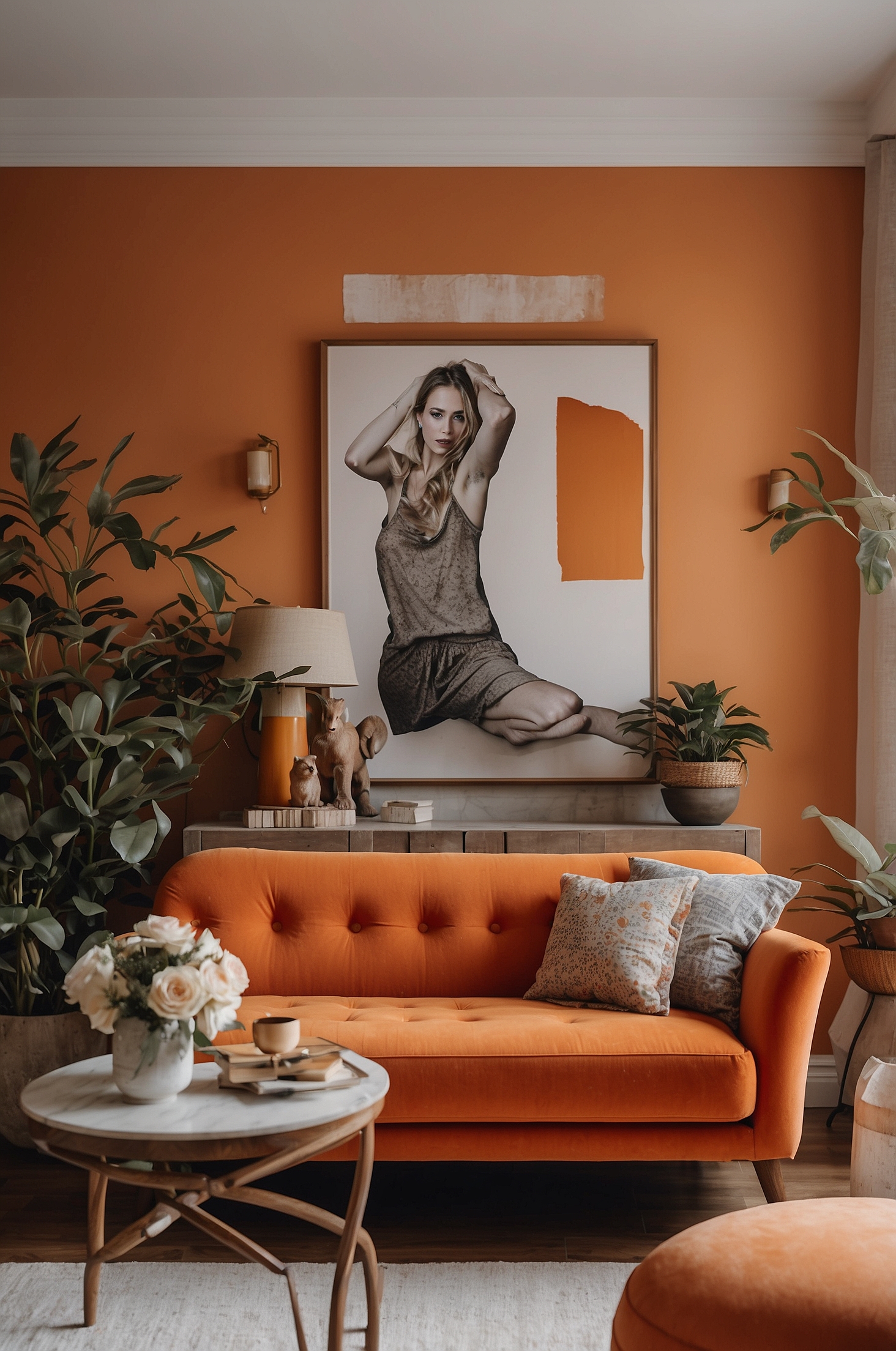 Orange Couch Living Room