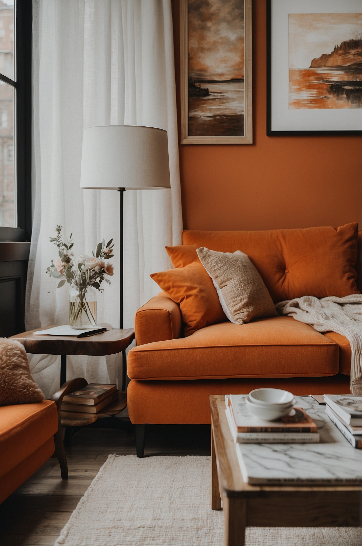 Orange Couch Living Room