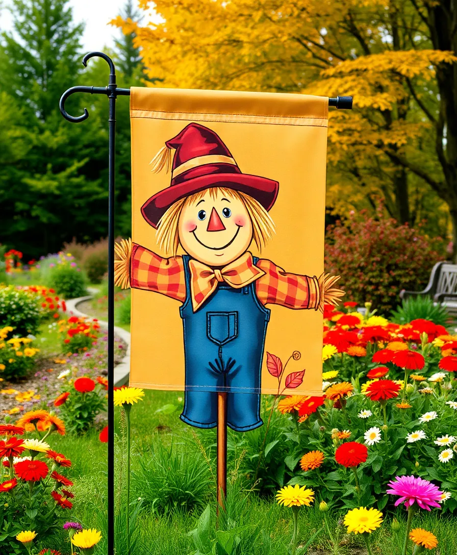 40 Outdoor Fall Decor Ideas That Will Make Your Neighbors Envious! - 8. Fall-Themed Garden Flags