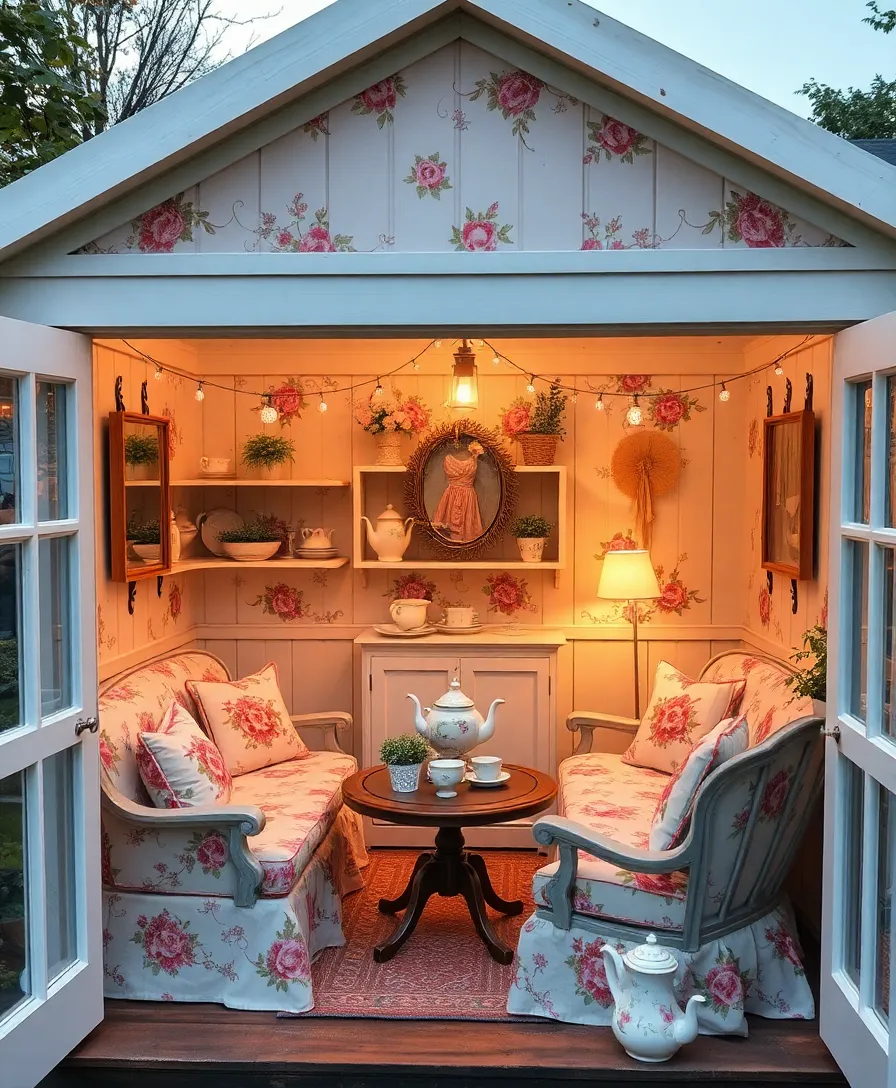 30 Garden Shed Ideas That’ll Transform Your Backyard into a Dream Escape! - 10. The Vintage Tea House