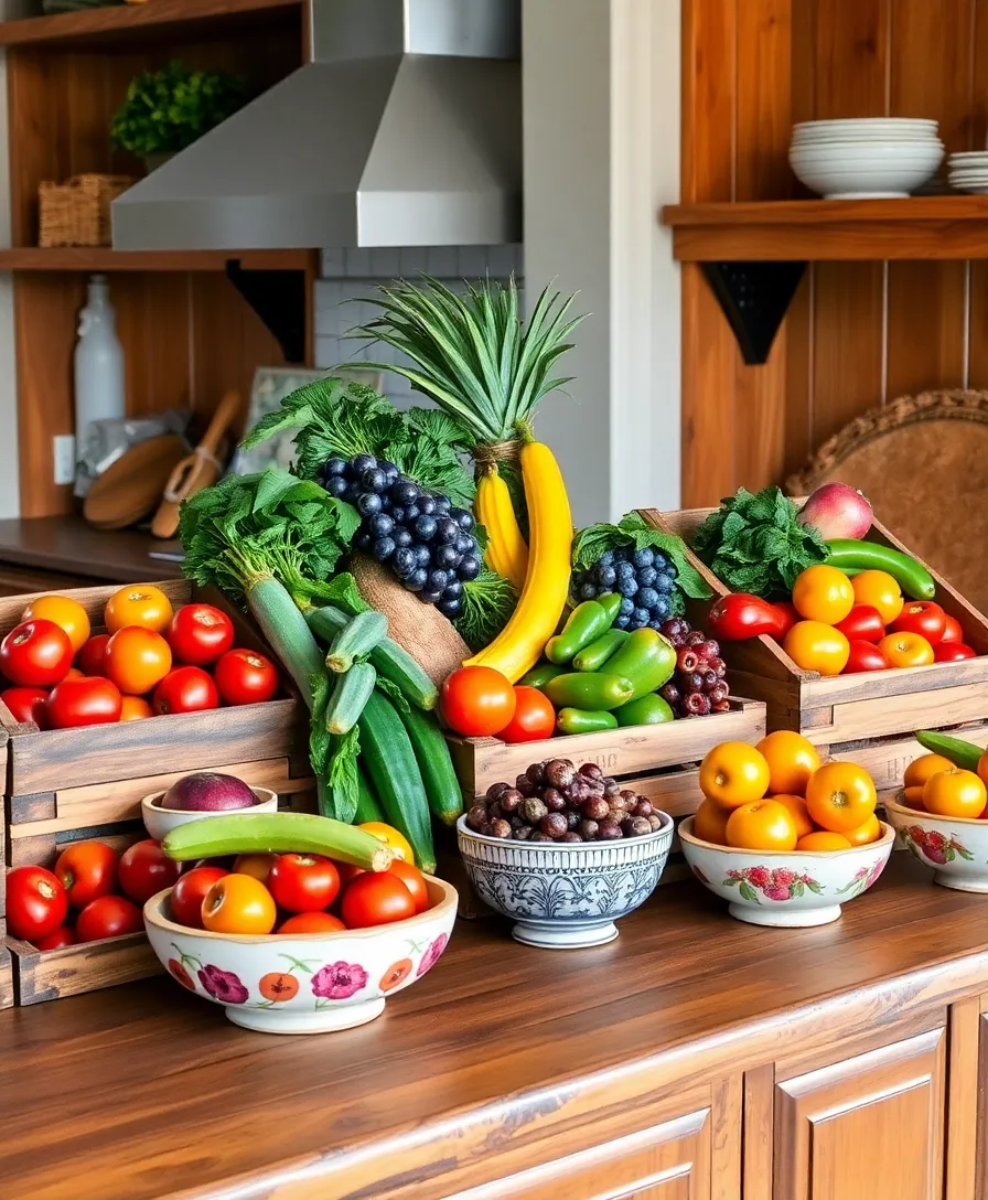 30 French Country Kitchen Ideas That'll Make You Feel Like You're in Provence! - 13. Farm-Fresh Produce Display