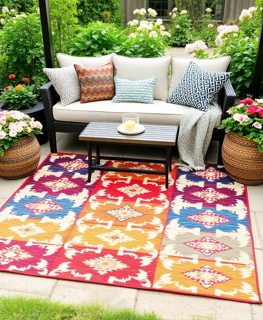 26 Garden Decor Ideas That'll Transform Your Outdoor Space into a Dream Oasis! - 13. Colorful Outdoor Rugs