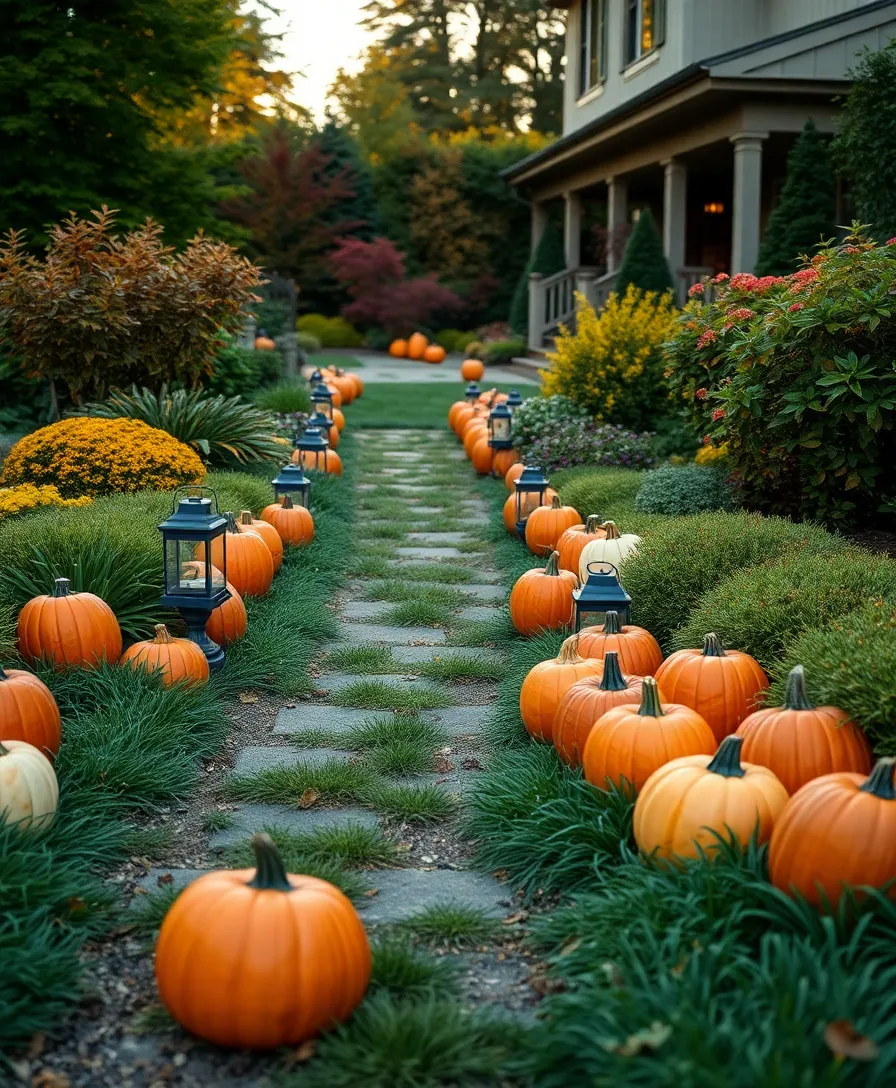 40 Outdoor Fall Decor Ideas That Will Make Your Neighbors Envious! - 4. Pumpkin Pathway