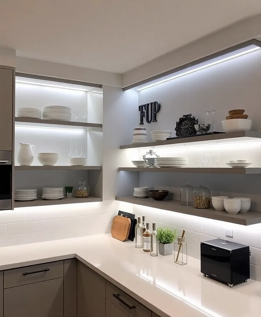 35 Kitchen Lighting Ideas That Will Transform Your Cooking Space! - 15. Open Shelving with Lighting