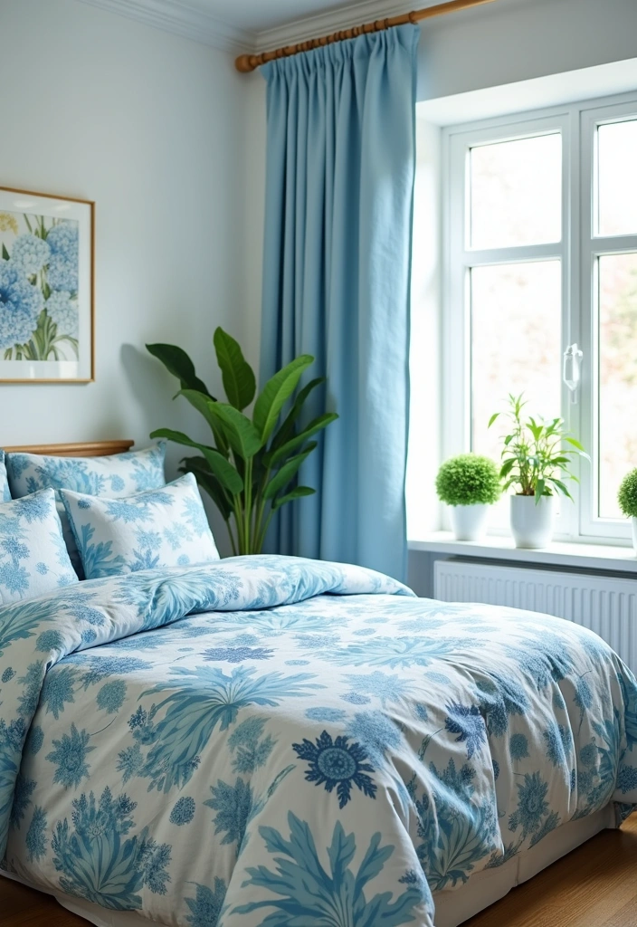 21 Fresh Blue Bedroom Ideas That Will Transform Your Space Instantly! - 14. Blue Floral Accents