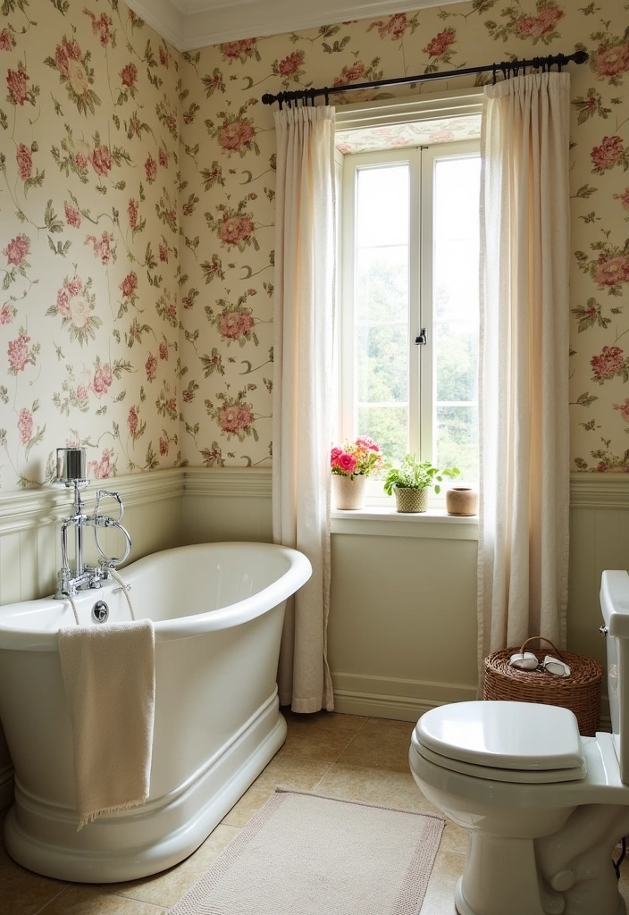 22 Vintage Bathroom Ideas That Will Make You Say 'I Want That Retro Vibe!' - 21. Vintage-inspired Wallpaper