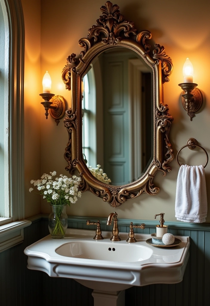 22 Vintage Bathroom Ideas That Will Make You Say 'I Want That Retro Vibe!' - 15. Antique Mirrors