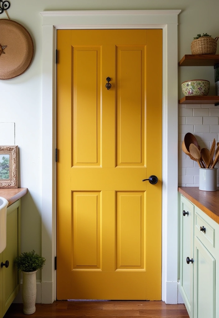 20 Old Farmhouse Kitchen Ideas That'll Make You Want to Cook Every Day! - 10. Colorful Pantry Doors