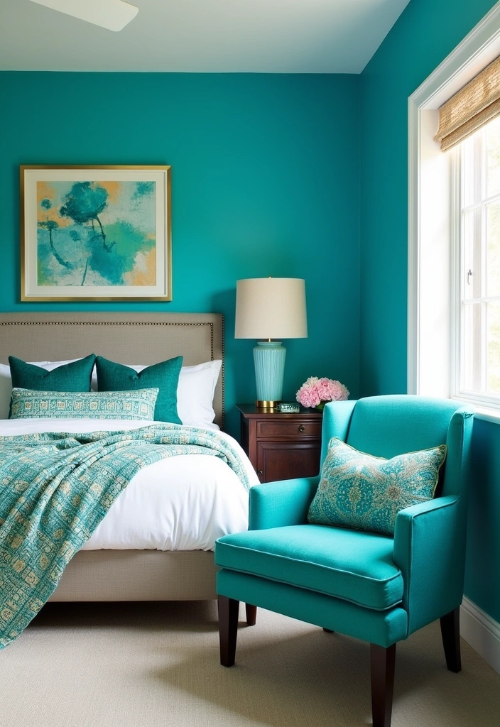 21 Fresh Blue Bedroom Ideas That Will Transform Your Space Instantly! - 3. Bold Turquoise Accents