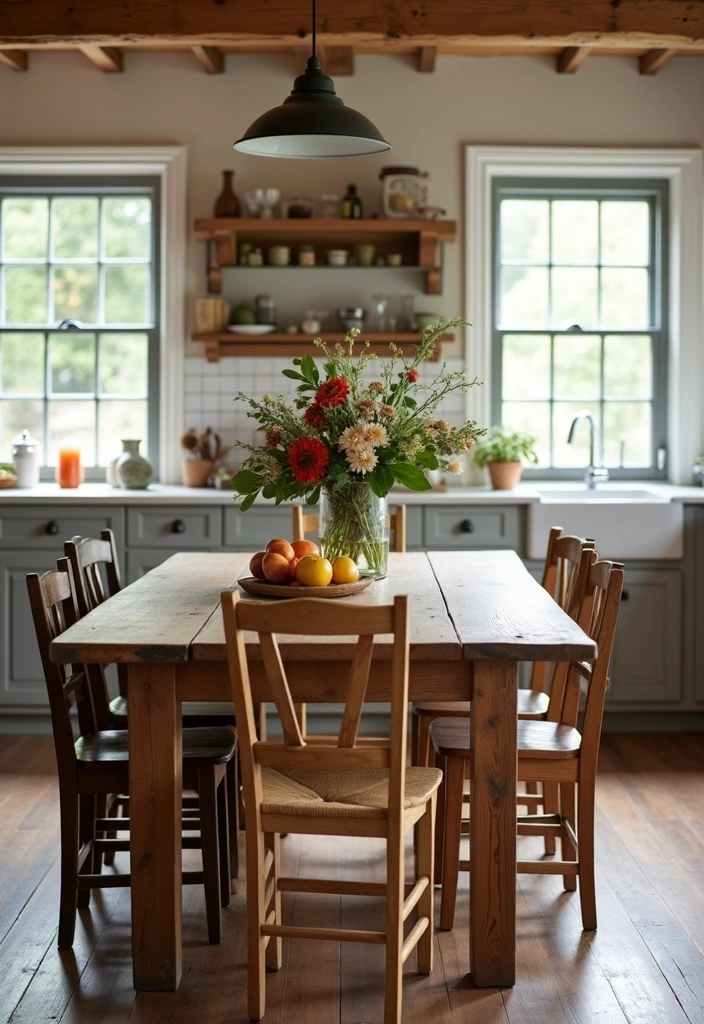 20 Old Farmhouse Kitchen Ideas That'll Make You Want to Cook Every Day! - 9. Vintage Dining Table