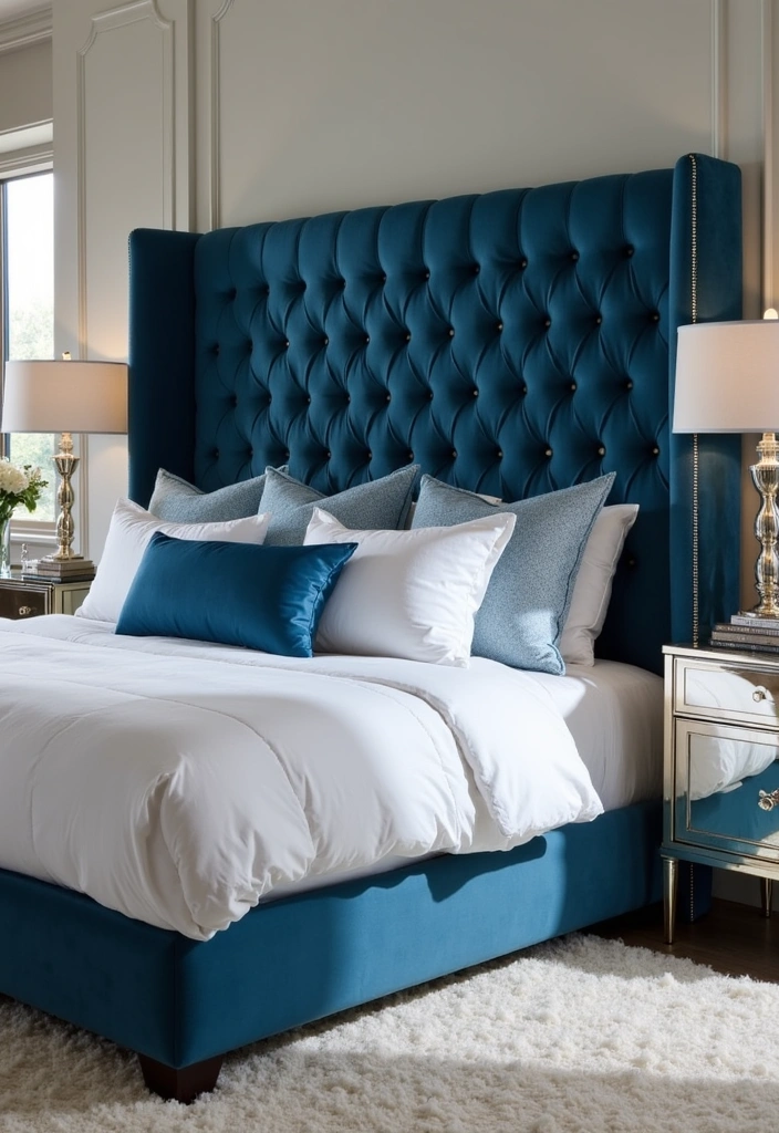 21 Fresh Blue Bedroom Ideas That Will Transform Your Space Instantly! - 4. Elegant Blue Velvet Touches