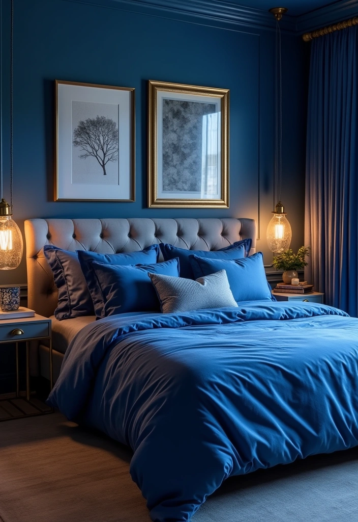 21 Fresh Blue Bedroom Ideas That Will Transform Your Space Instantly! - 19. Blue and Metallic Glam