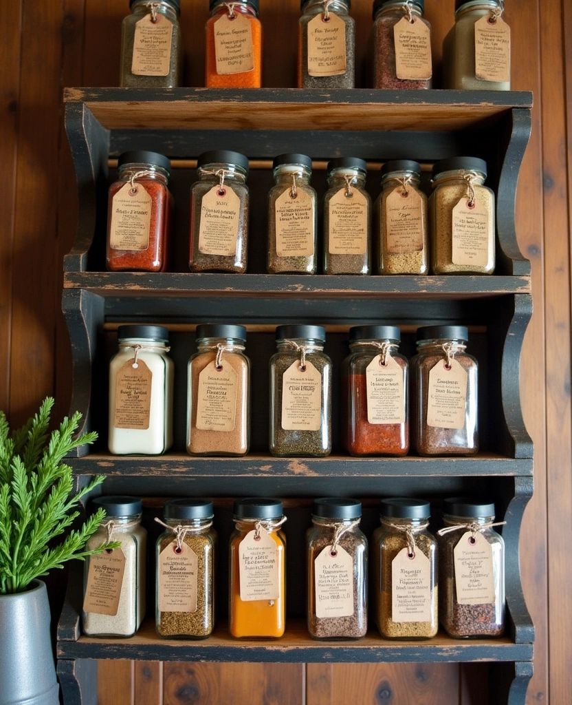 20 Old Farmhouse Kitchen Ideas That'll Make You Want to Cook Every Day! - 21. Farmhouse Spice Rack