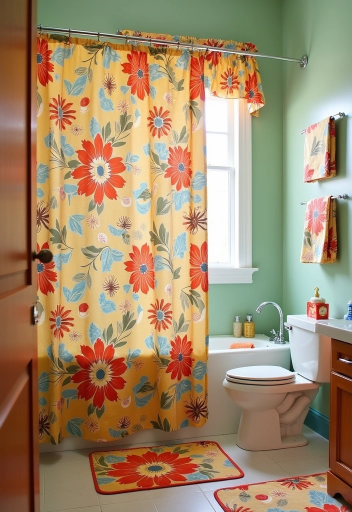 22 Vintage Bathroom Ideas That Will Make You Say 'I Want That Retro Vibe!' - 6. Retro Shower Curtains