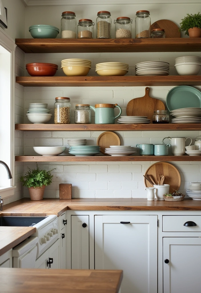 20 Old Farmhouse Kitchen Ideas That'll Make You Want to Cook Every Day! - 2. Open Shelving Delight