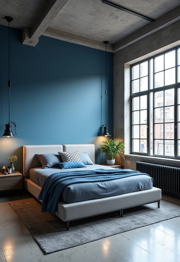 21 Fresh Blue Bedroom Ideas That Will Transform Your Space Instantly! - 13. Modern Blue Industrial Style