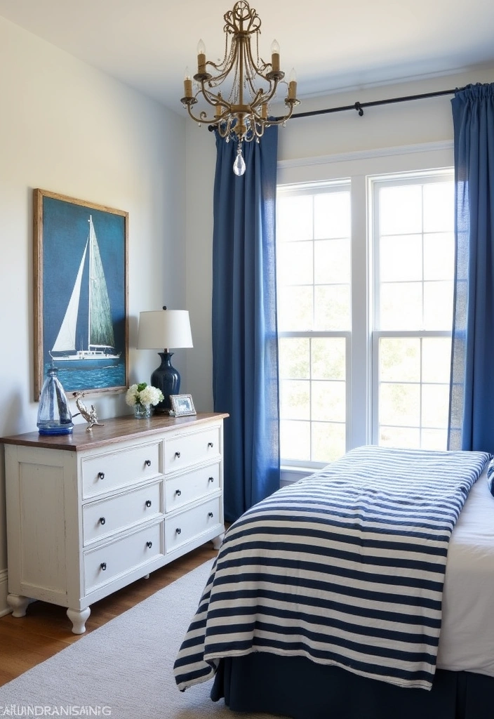 21 Fresh Blue Bedroom Ideas That Will Transform Your Space Instantly! - 1. Nautical Vibes with Navy and White