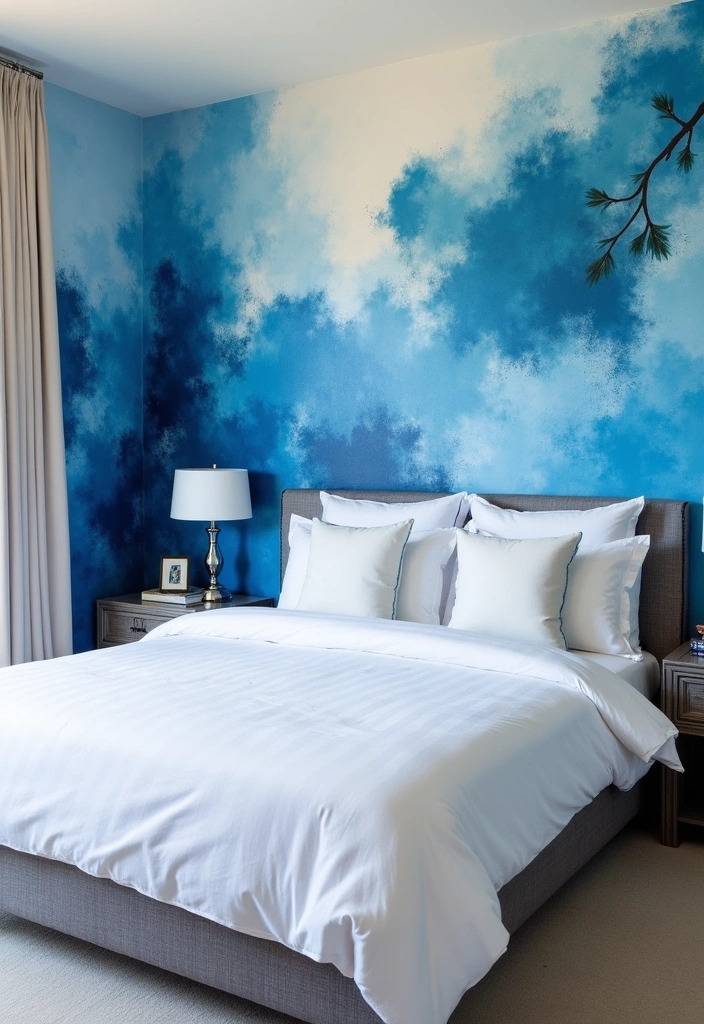 21 Fresh Blue Bedroom Ideas That Will Transform Your Space Instantly! - 9. Artistic Expression with Blue Murals