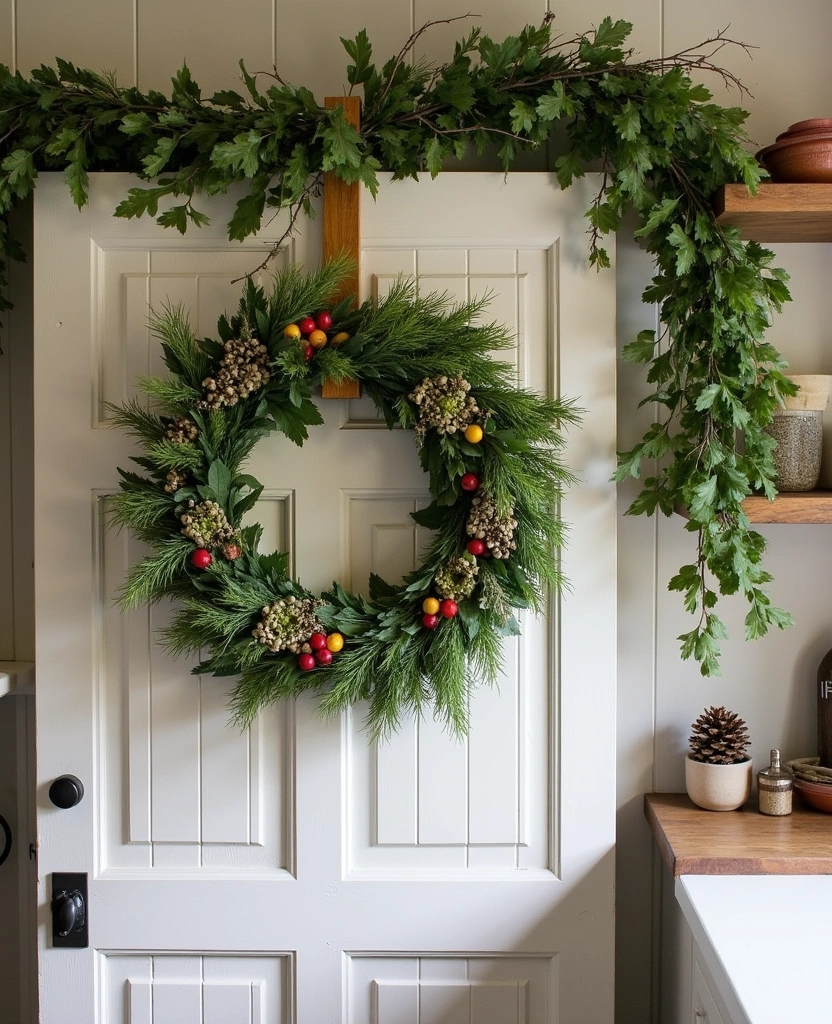 20 Old Farmhouse Kitchen Ideas That'll Make You Want to Cook Every Day! - 30. Seasonal Wreaths and Garlands