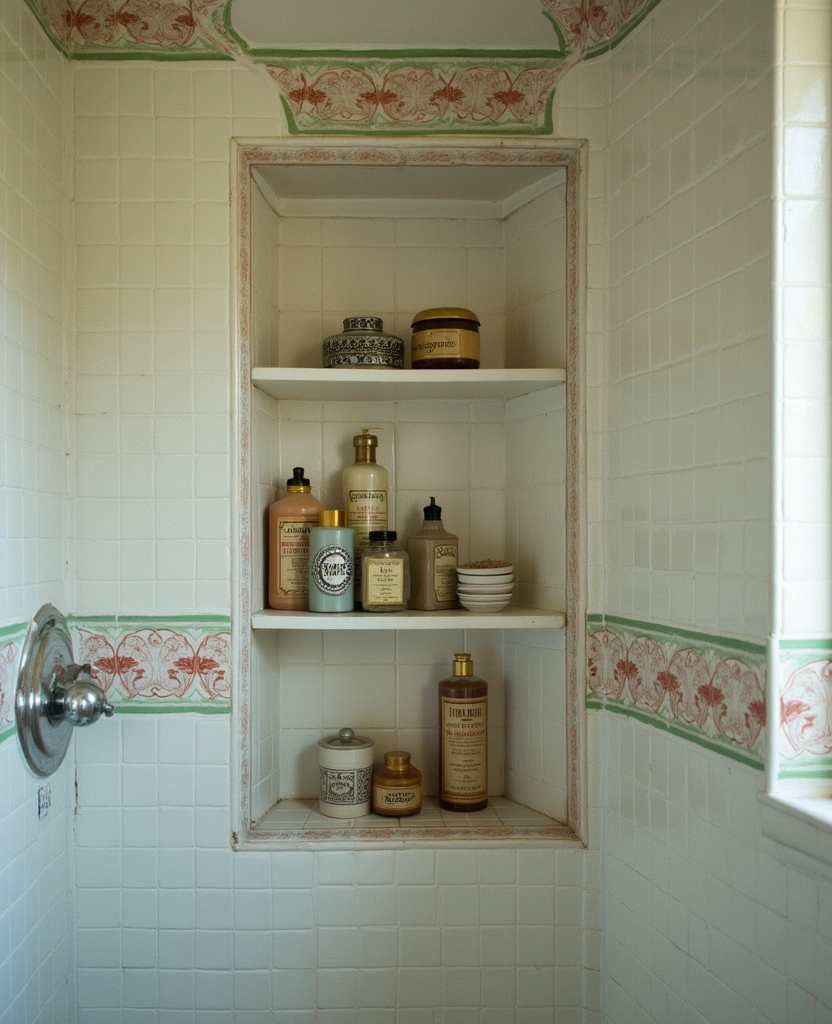 22 Vintage Bathroom Ideas That Will Make You Say 'I Want That Retro Vibe!' - 26. Vintage Shower Niche