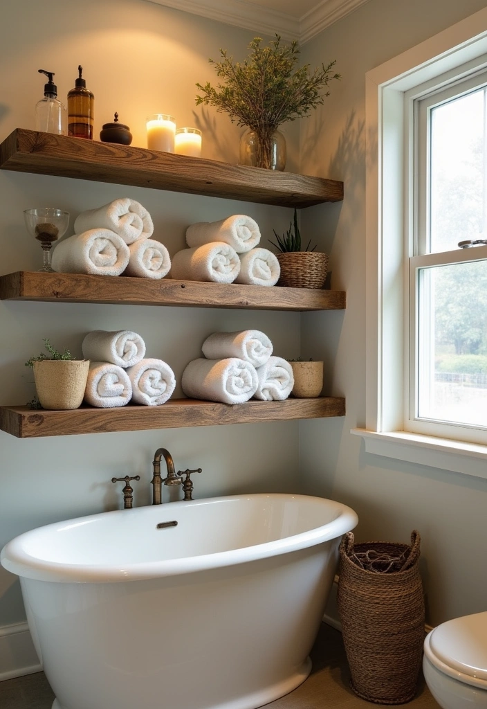 22 Vintage Bathroom Ideas That Will Make You Say 'I Want That Retro Vibe!' - 20. Open Shelving