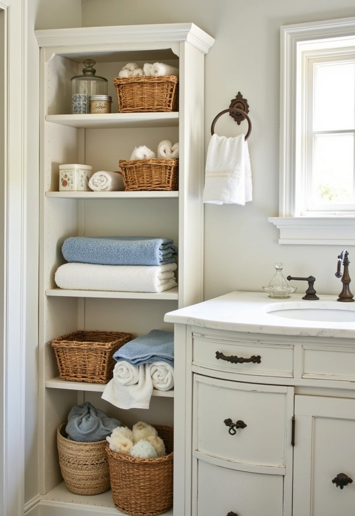 22 Vintage Bathroom Ideas That Will Make You Say 'I Want That Retro Vibe!' - 13. Charming Storage Solutions