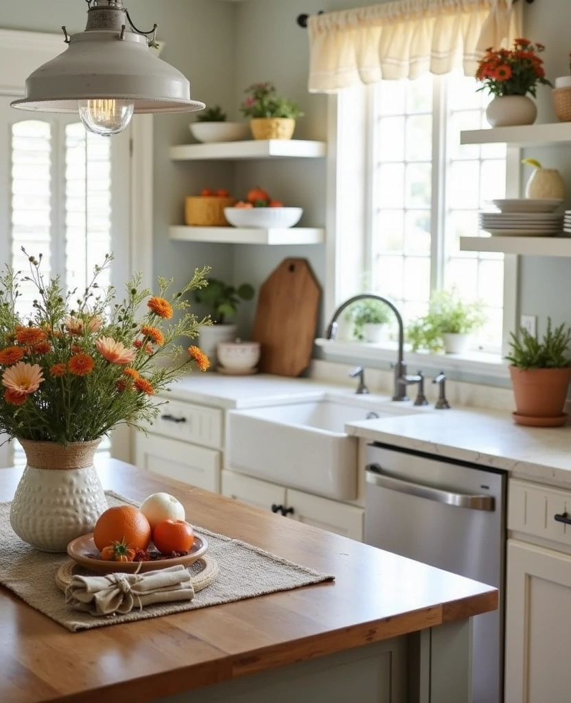 23 Small Kitchen Ideas with Island Sinks That Will Change Your Cooking Game! - 23. Seasonal Decor Around the Sink