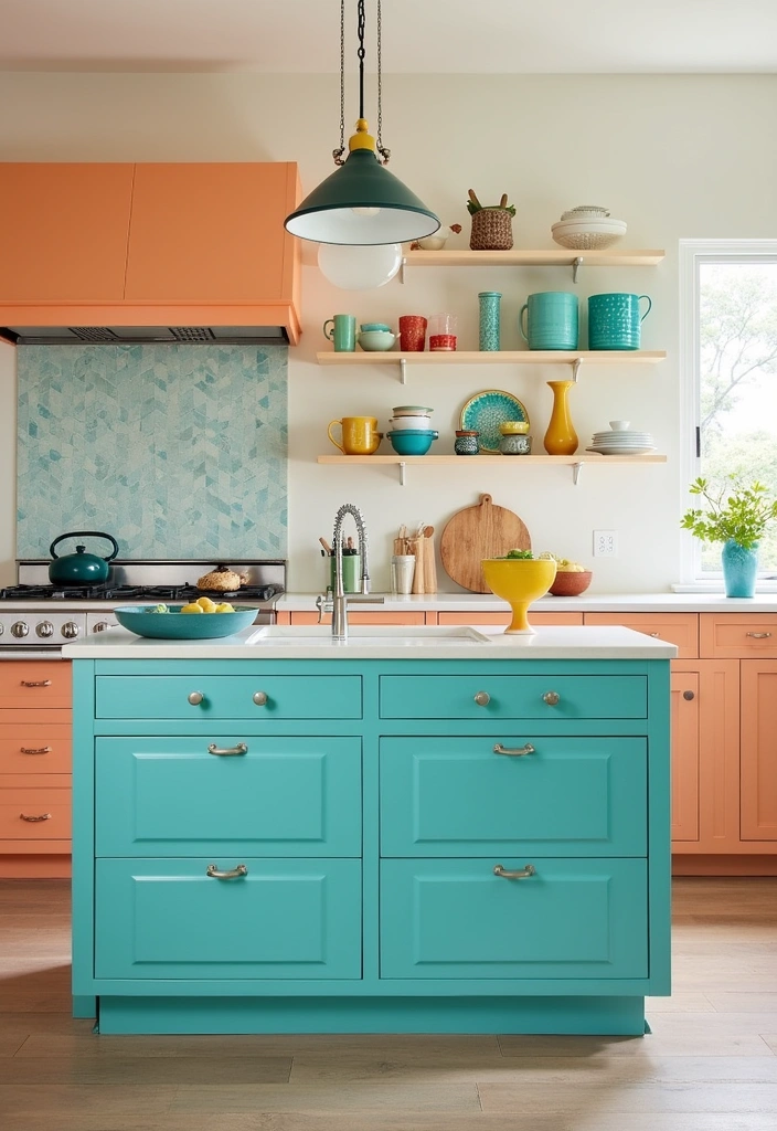 23 Small Kitchen Ideas with Island Sinks That Will Change Your Cooking Game! - 4. Bright and Bold Colors