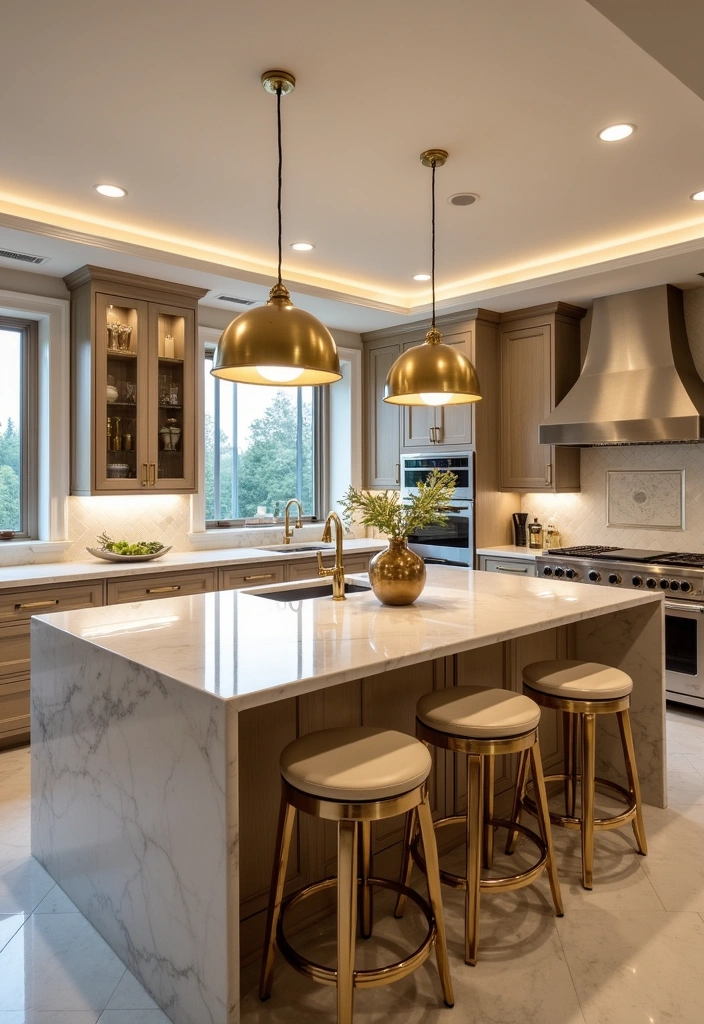 21 Large Kitchen Island With Sink Decor Ideas That'll Transform Your Cooking Space! - 11. Luxurious Gold Accents