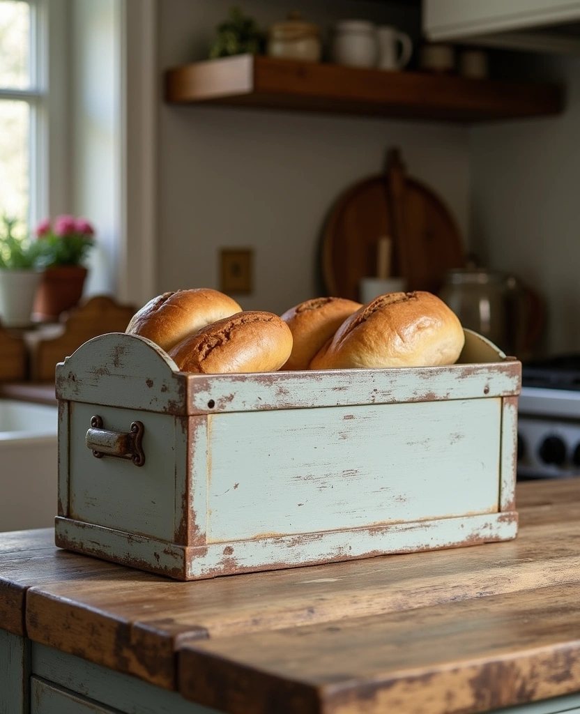 20 Old Farmhouse Kitchen Ideas That'll Make You Want to Cook Every Day! - 28. Vintage Bread Box