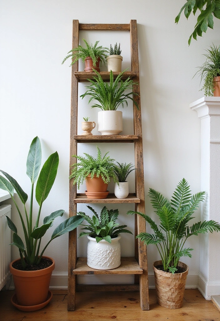 22 Indoor Wall Plant Ideas to Elevate Your Home Decor - 6. Rustic Ladder Plant Stand