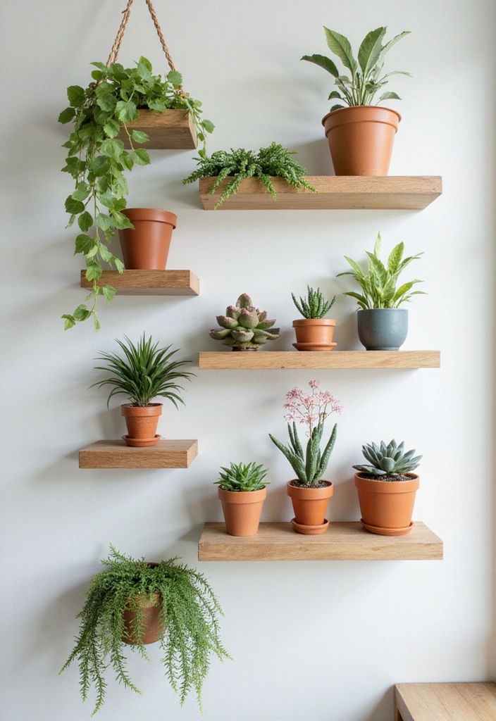 22 Indoor Wall Plant Ideas to Elevate Your Home Decor - 7. Floating Shelves with Greenery